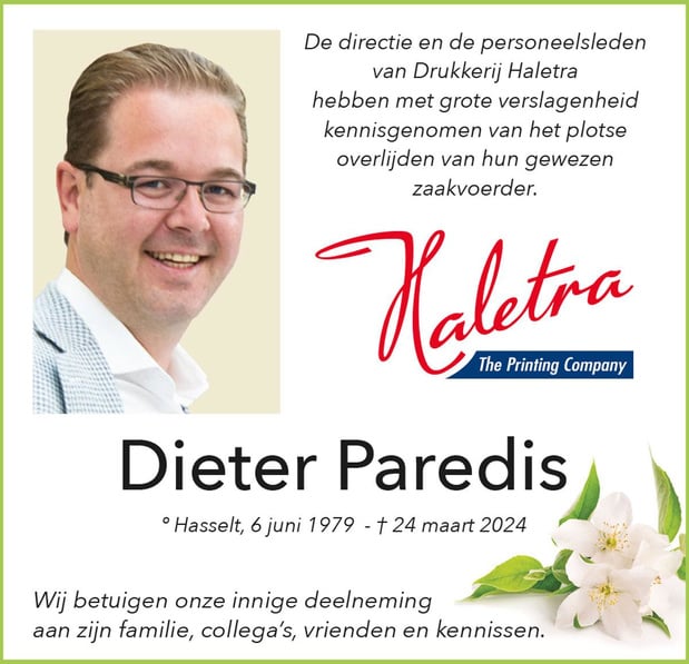 Décès de Dieter Paredis: "Son héritage sera perpétué" 
